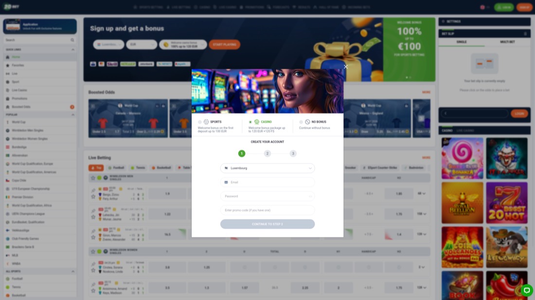 20Bet — Kontoregistrierung