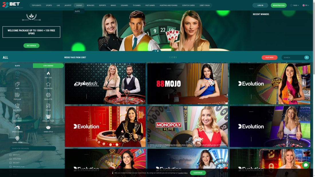 22Bet — Casino-Lobby und Spielauswahl