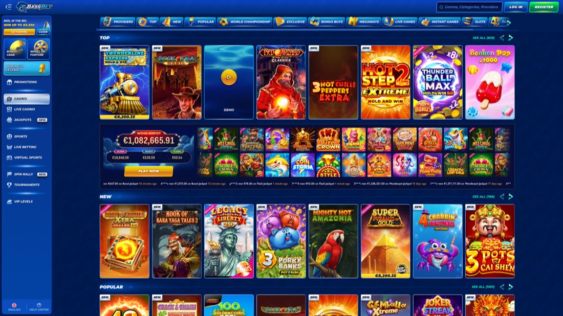 Bassbet — Casino-Lobby und Spielauswahl