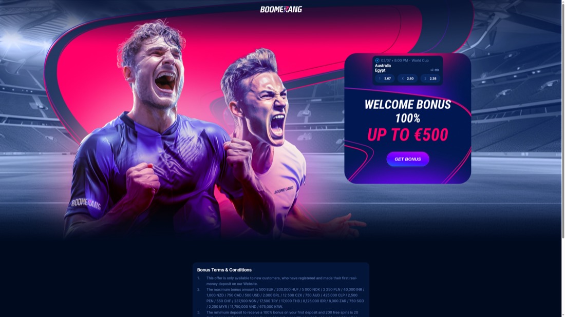 Boomerang Bet — Aktionen und Willkommensangebot