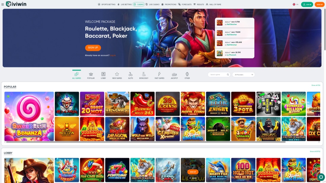 Ivibet — Casino-Lobby und Spielauswahl