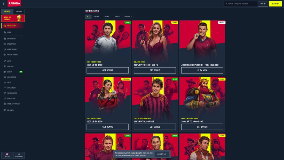 Rabona — Aktionen und Willkommensangebot
